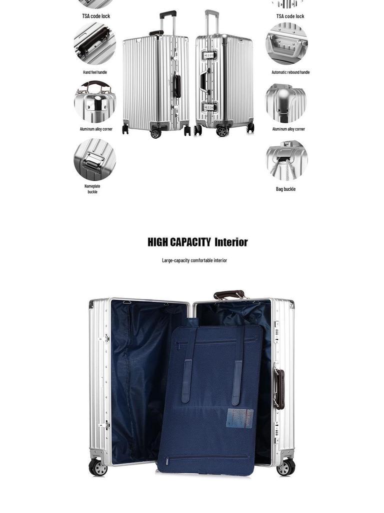 Aluminum-Magnesium Vintage Luggage with Universal Wheels - 20" Carry-On & 24" High-End Case for Women