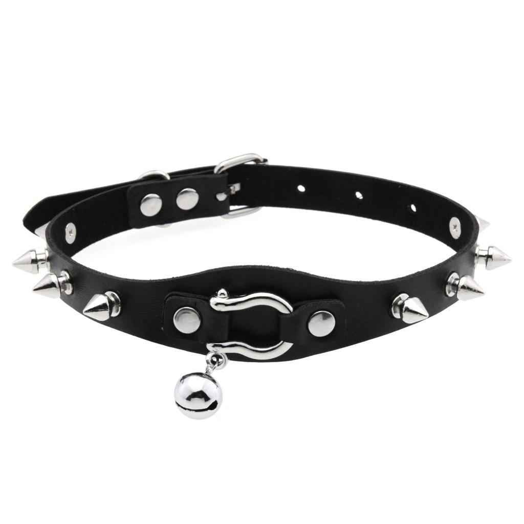 Collana girocollo nera borchiata Rivetto Borchia Punk Rock Campanellino Ecopelle Gotico Collare Donna Chocker Ragazze Harajuku Costume Gioiello Gotico