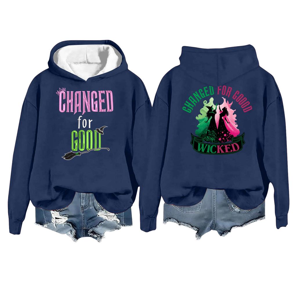 Women's Casual Long Sleeve Pullover Witch Print Hooded Sweatshirt