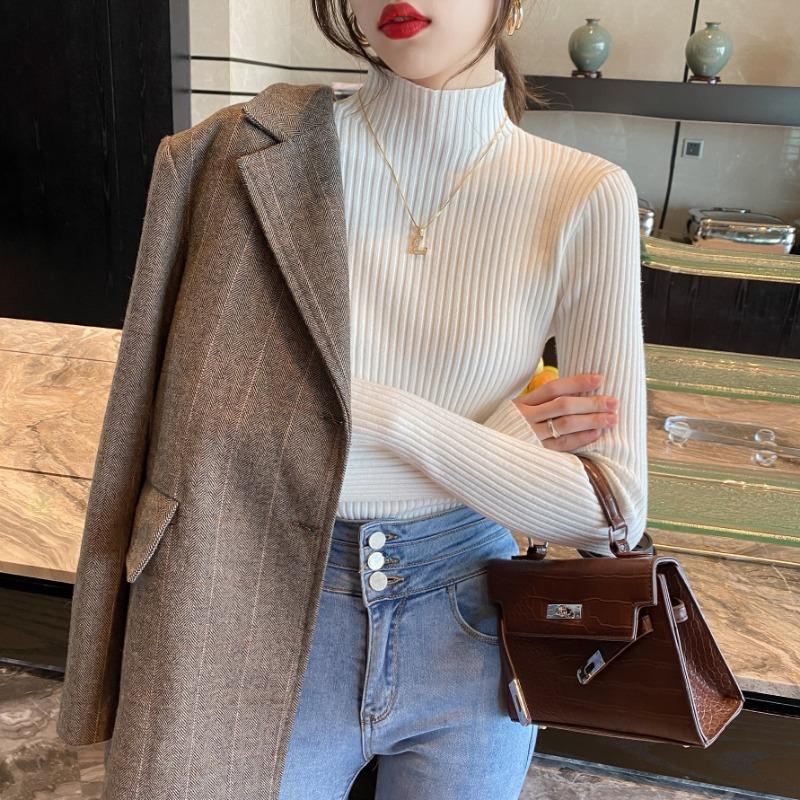 Autumn and Winter Half High Neck Knitted Sweater Women Fashion Solid Slim Long Sleeve Pullover Sweaters Women Tops Lady Elegant Knitwears Jumper 24842