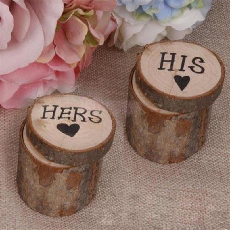 

2 шт./компл., натуральная деревянная коробка для обручальных колец, деревенский декоративный футляр для ювелирных изделий для помолвки и помолвки