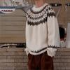 Fair Isle Jacquard Sweater For Men And Women Retro Baggy Printed Crewneck Knit Pullovers Korean Fashion Y2K Streetwear Jumpers