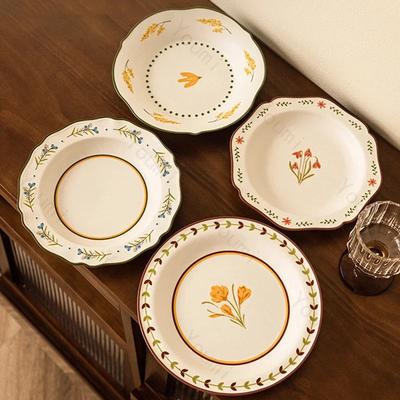 Leichter Luxus Blumen Keramikteller High-End Restaurant Salatteller Dessertteller Köstliche Gerichte Speiseteller Einzigartiges Heim Geschirr