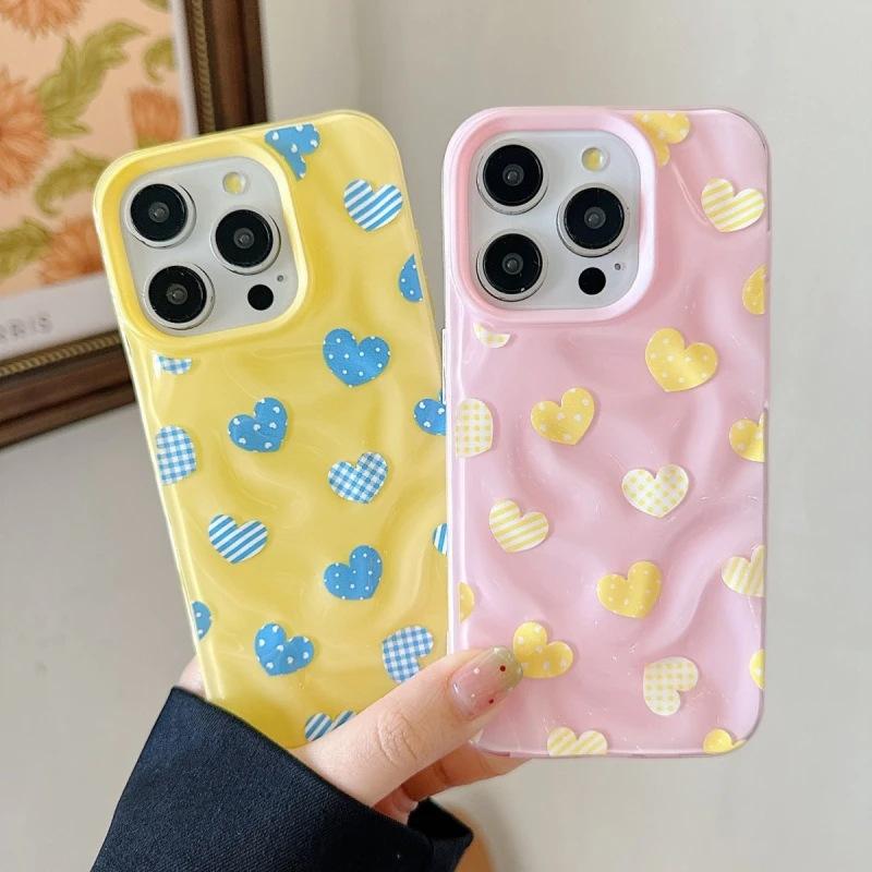 Korean plaid love for iPhone Apple 16/17pro mobile phone case 15 folds 13 large holes 12 soft 14