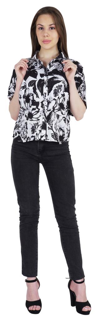 Moomaya Damen Bedrucktes Oberteil Kragenhals Knopfleiste Kurzarm Tunika