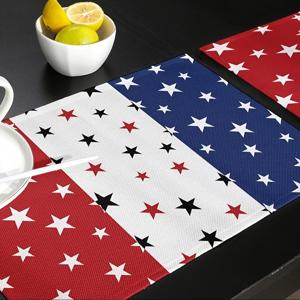 1pcs, Linen Fourth of July Place Mats Set in Red White and Blue with Summer Theme for Independence Day Party Decoration