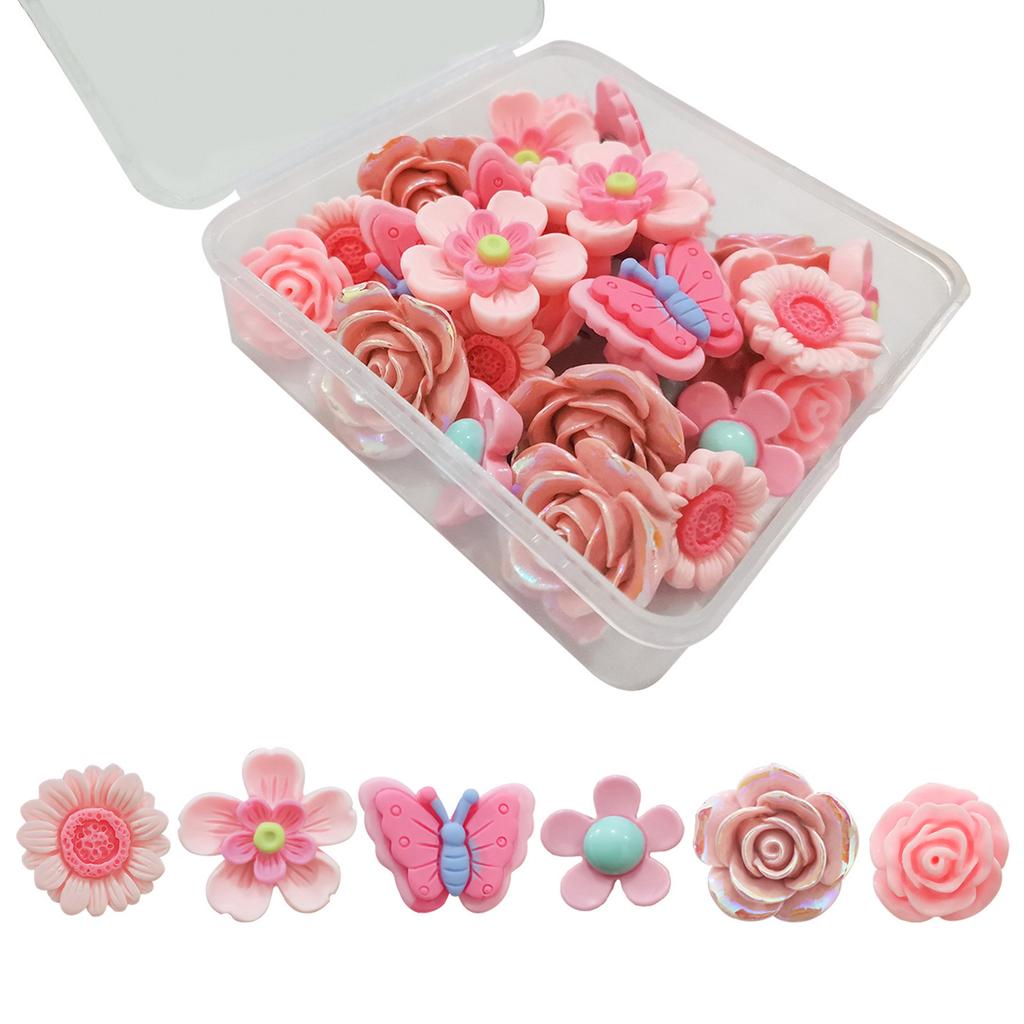 Pack of 30 Resin Flower Thumbtacks Lovely Pushpins Versatile Thumb Tacks set for Photo Wall Classroom & Desk Decoration