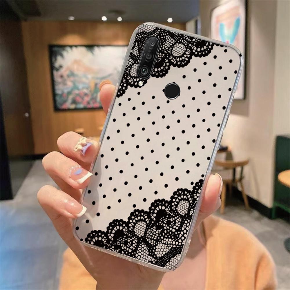 Flower Romantic Lace Pattern Phone Case For Huawei P30 P20 Lite Mate 20 Y6 Y7 P Smart 2019 Honor 20 50 Clear Transparent Cover