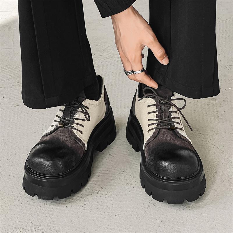Fashion Genuine leather men's shoes Trendy designer style Youth Outdoor Fashion Party Walking daily office thick soled quality shoes