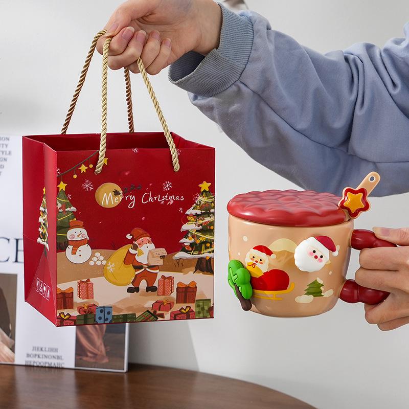 Cupa Creativă de Crăciun din Ceramică cu Capac Valoare Ridicată Desene Animate Drăguță Birou Cuplu Cupă de Apă Cutie Cadou Suvenir