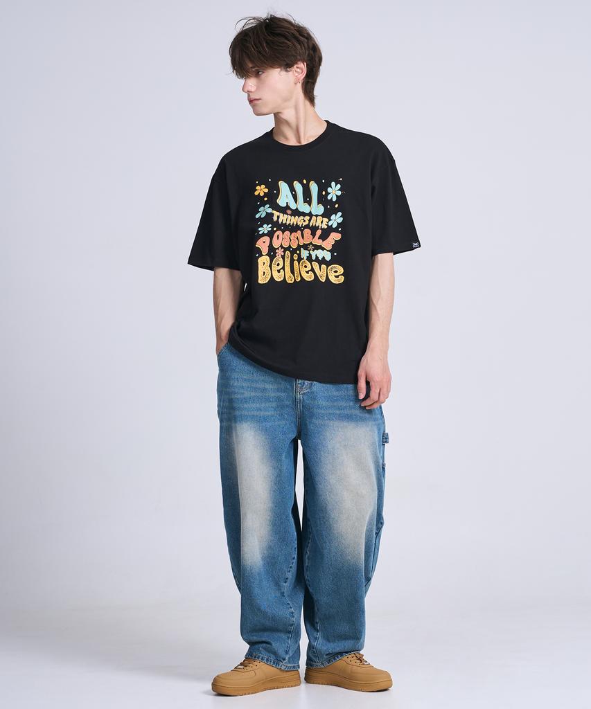 Osillos C81 Color Doodling Oversized Short Sleeve T-Shirt_Black