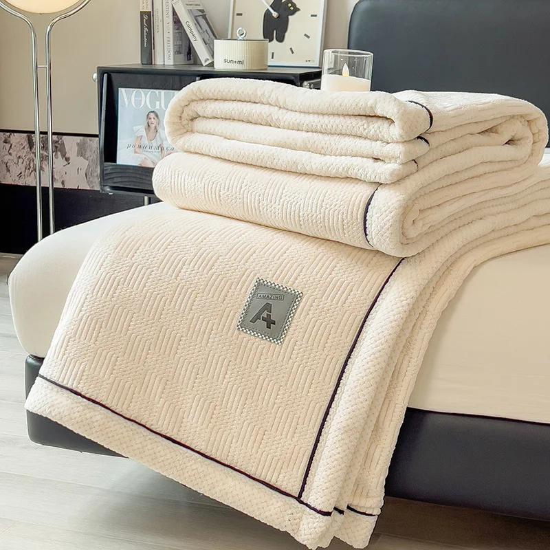 Coral Fleece Flannel Blankets For Beds Solid color Soft Warm Thickened Bedspread Sofa Cover Faux Fur Plaid Blanket For Bed Home