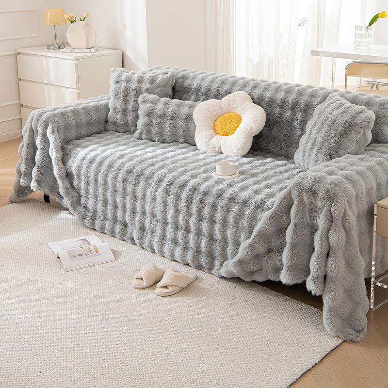 Rabbit Plush Thickened Winter Sofa Cushion Non-Slip Plush Cushion Warm Sofa Cover Plush Cover Cloth