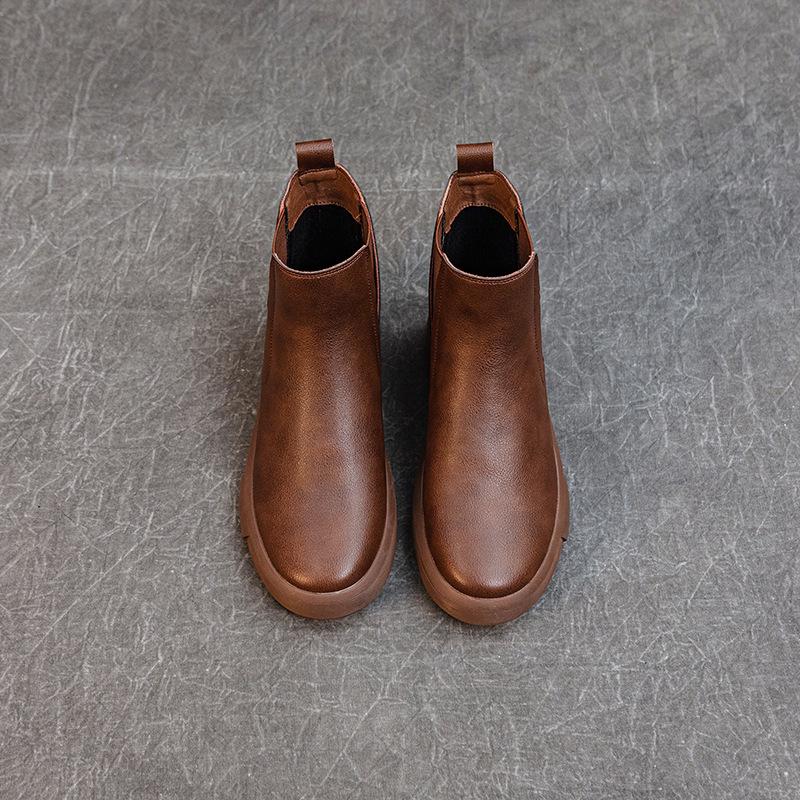 

Женские ботильоны челси из ретро-кожи на толстом каблуке - Теплые, с мягкой подошвой, ручной работы, в стиле Мартин 35