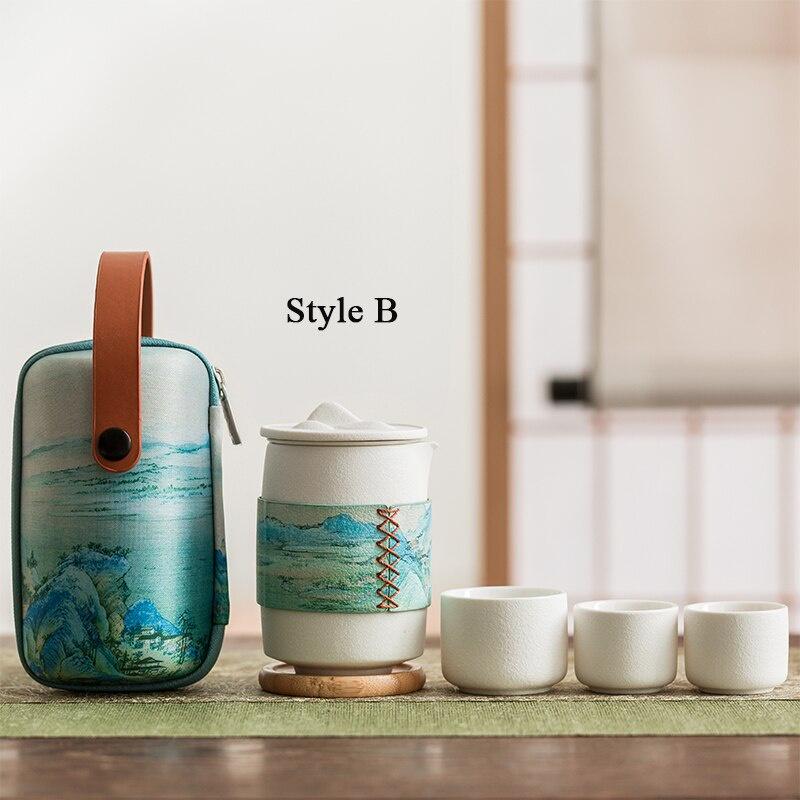 

Qianlijiangshan Portable Kung Fu Tea Set Ceramic Quick Tea Cup One Pot Three Cups Stately B