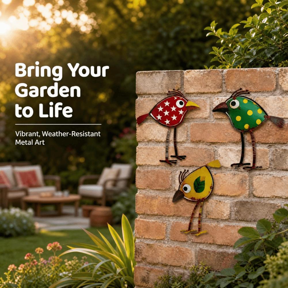 3Pcs Vintage 2D Flat Metal Bird Figurine with Long Legs Handicrafts Country Style Bird Yard Art Weather-resistant Unique