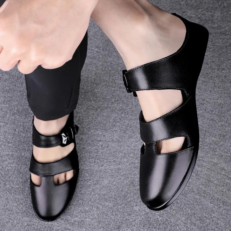Summer 2025 New Fashion Genuine Leather Casual Men Sandals Fashion Men's Slippers Soft Non-Slip Comfortable Outdoor Sandalias