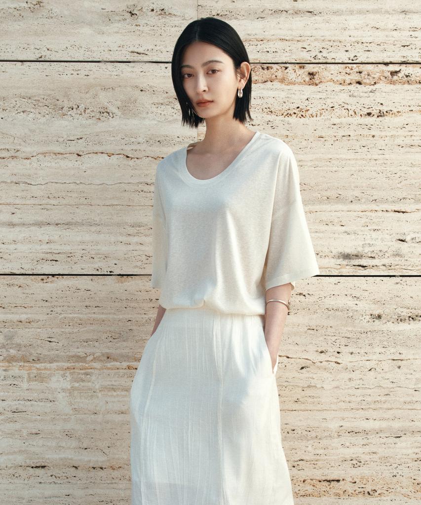 Siyajyu Sitp5287 U-Neck Relaxed Short Sleeve T-Shirt_Natural