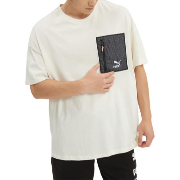 Puma Logo Zip Pocket Tee 'White' Men's 535418-65