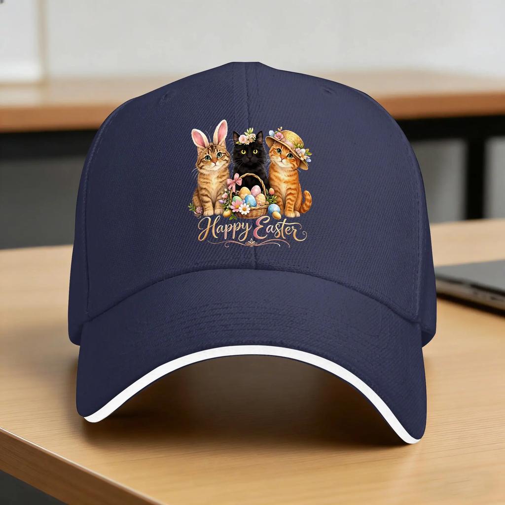 Easter Cats Happy Easter Bunny Cats With Eggs Basket Spring Kitty Baseball Cap Summer Trucker Hat SunProof Snapback Cap