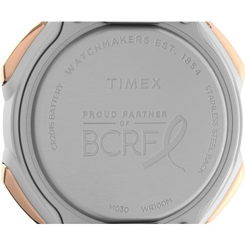 Timex Women's BCRF Ironman Essential 34mm Watch - White Case, White Strap, Rose Gold-Tone Accents, White/Rose Gold, Chronograph.