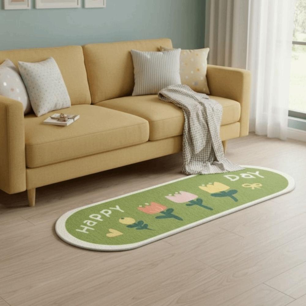 Imitation Cashmere Cartoon Pattern Bedside Carpet Plush Doormat Oval Bedroom Rug  Sofa Area