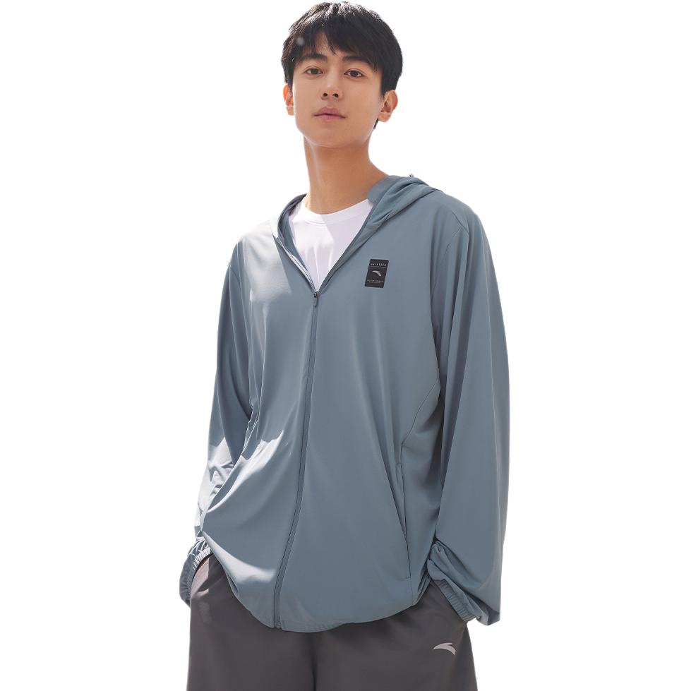 Anta Training Series Solid Color Zip-Up Hooded Breathable Sports UV Protection Jacket Men Jacket Sky-Blue 952427704-3