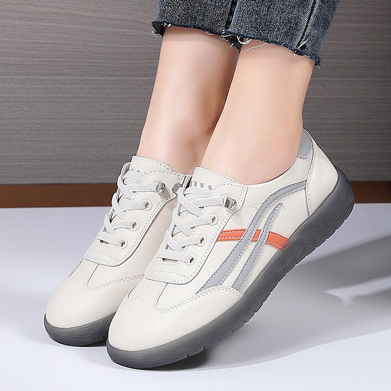 Genuine Leather White Shoes for Women's Spring New Sports Shoes Casual Versatile Jelly Soft Sole Korean Single Shoes
