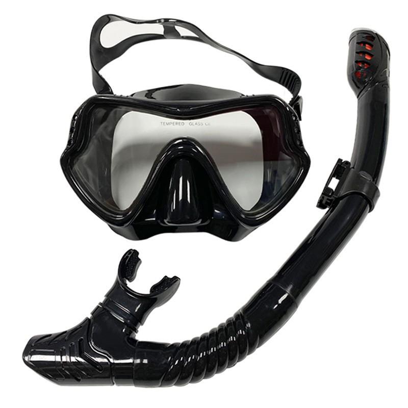 Adult Snorkeling Mask Dry Snorkel Set Pool Sea Diving With Anti-Fog Tempered Glass Silicone Frame