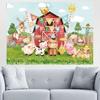2D Kids Barnyard Birthday Backdrop, Farm Animal Themed Party Decoration Background
