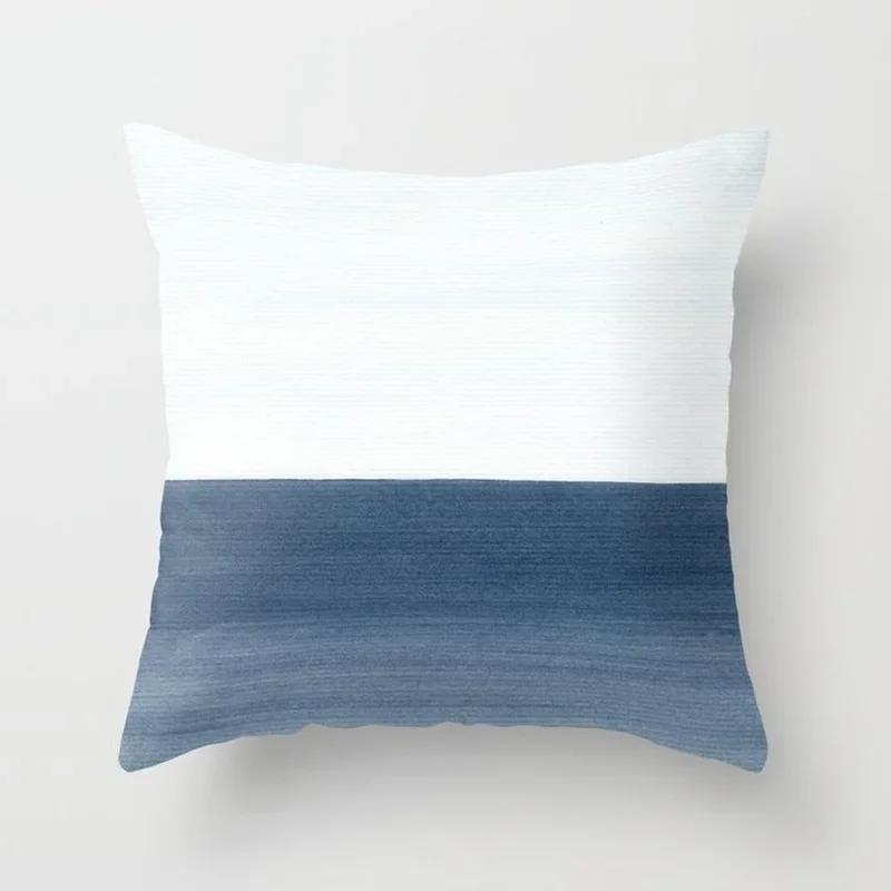 Watercolor Blue Cushion Cover Abstract Marble Geometric Pattern Sofa Pillowcase Bedroom Home Decor Car Office Decorative 45x45cm