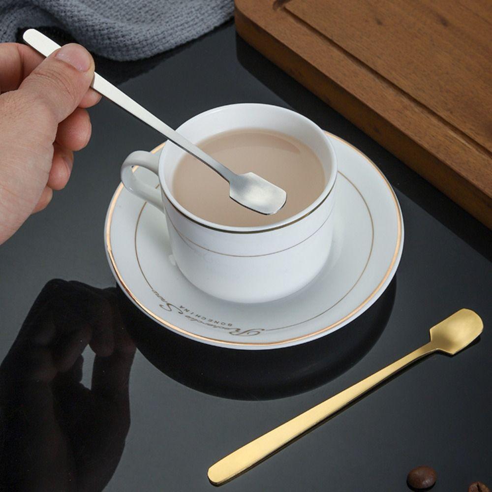 5pcs Stainless Steel Square Teaspoon Long Handle Dessert Scoops Coffee Stirring Spoons Ice Cream