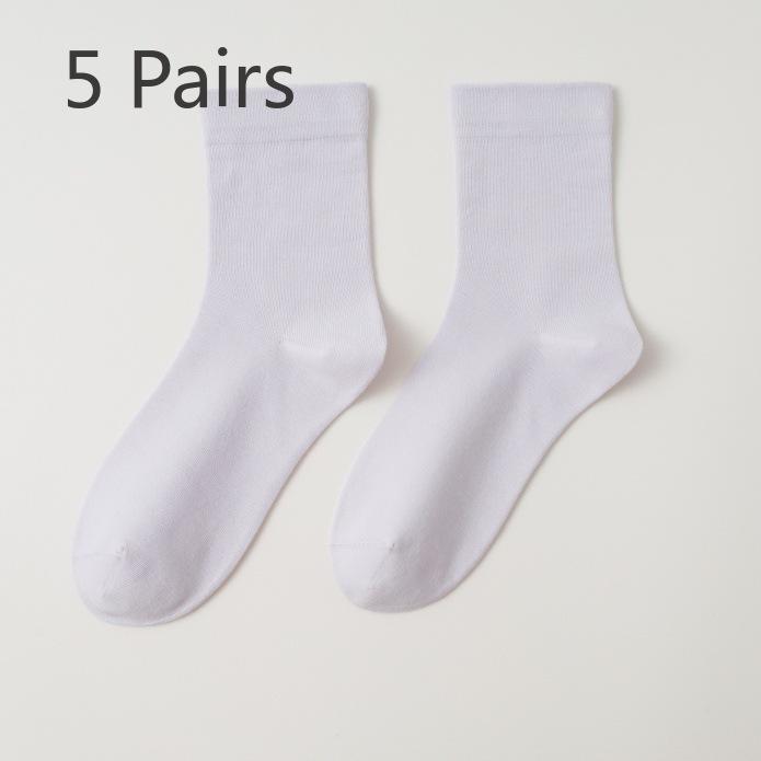 5 Pairs Mid-calf Socks Spring and Summer Cotton Pop Monthly Socks Anti-pilling Boneless Socks Women Dopamine Coloured White Student Socks