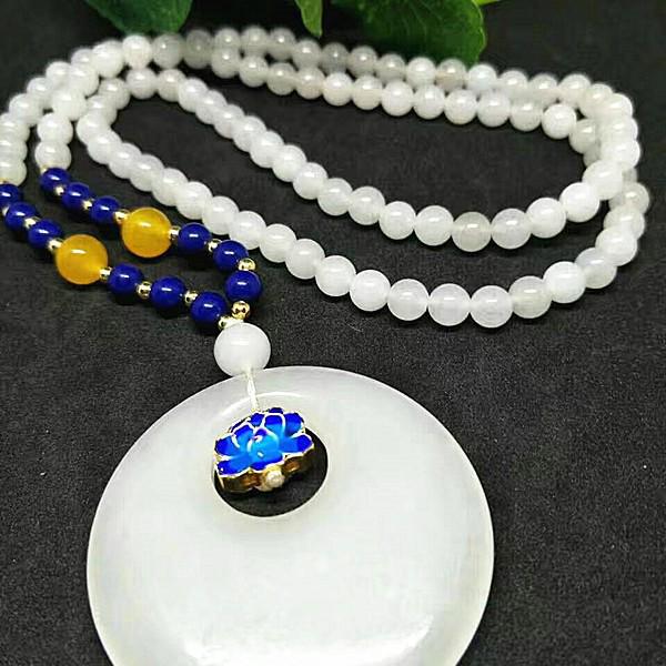 Ethnic Style Kunzite Jade Cloisonné Necklace with Peace Pendant 374