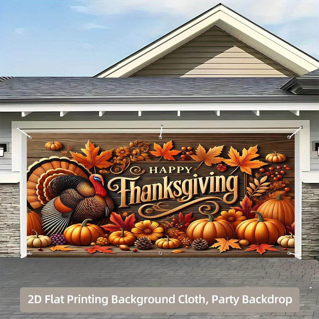 Thanksgiving Garage Door Banner - Thanksgiving Decoration with Turkey Pumpkin and Autumn Leaf Patterns