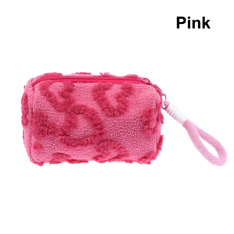 Plush Makeup Bags With Handle Soft Travel Cosmetic Storage Bag Portable Love Print Organizer Pencil Case Cute Clutch Pouch