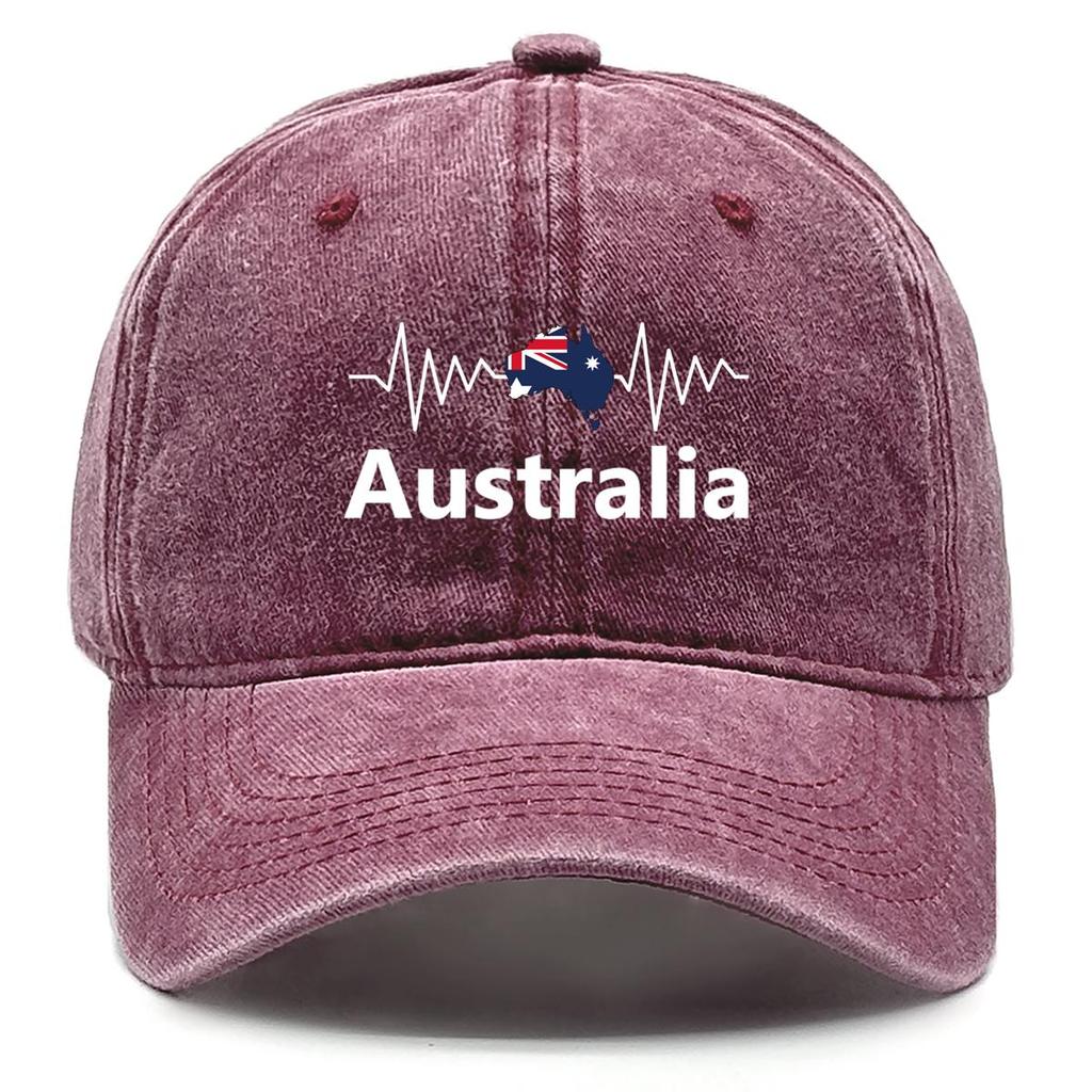 Heart Wave Australian Flag Map Print Adjustable Baseball Hat, Patriotic Mesh Hat Leisure All-season Non-Stretch Fabric Sun Protective Snapback Sun Hat