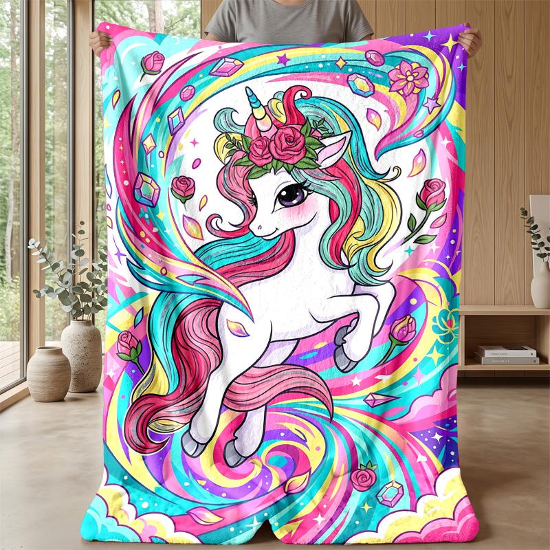 Rainbow Unicorn Girl Theme blanket Lightweight Warm Flannel Blanket Decorative Throw Blanket for Home Decoration