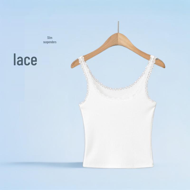 

Lace Trim Camisole: Women s 2024 Summer Slim Top XL (Bust 43, Length 45, Hem 41) білий