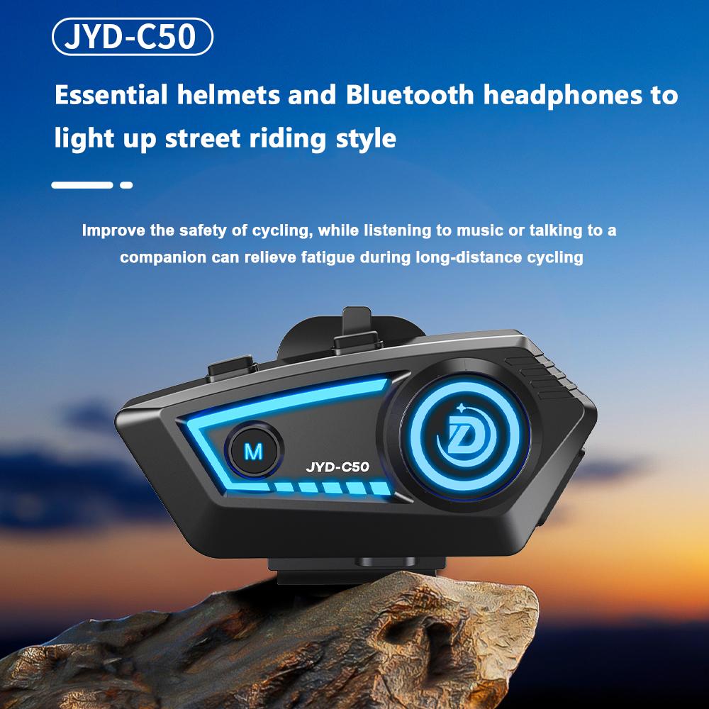 C50 Motorcycle Helmet Headset Bluetooth 5.4 Handsfree Call Wireless Noise Reduction Waterproof Headphone with RGB Light Earphone
