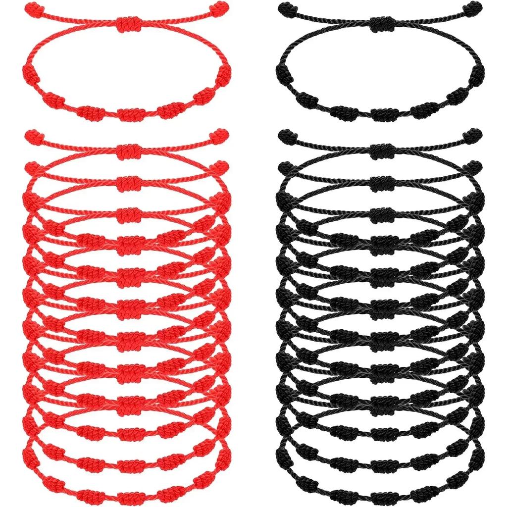 Schwarzes Rotes Faden 7 Knoten Armbänder zum Schutz Glücksbringer für Erfolg Handgefertigtes Seil Partnerarmband Glücksarmbänder