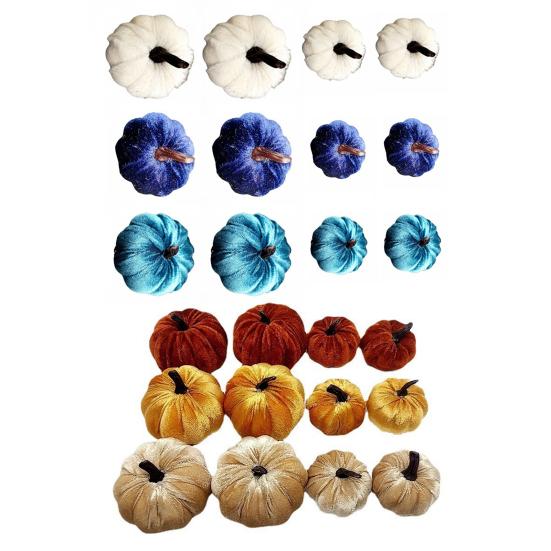 12 Pcs Velvet Foam Pumpkins Simulated Soft Reusable Ultra-light Fall Harvest Thanksgiving Halloween Decoration