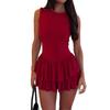 Vestido Mini Rojo Sólido Sin Mangas para Mujer Primavera Verano Dobladillo Escalonado con Volantes Vestido de Fiesta Bodycon