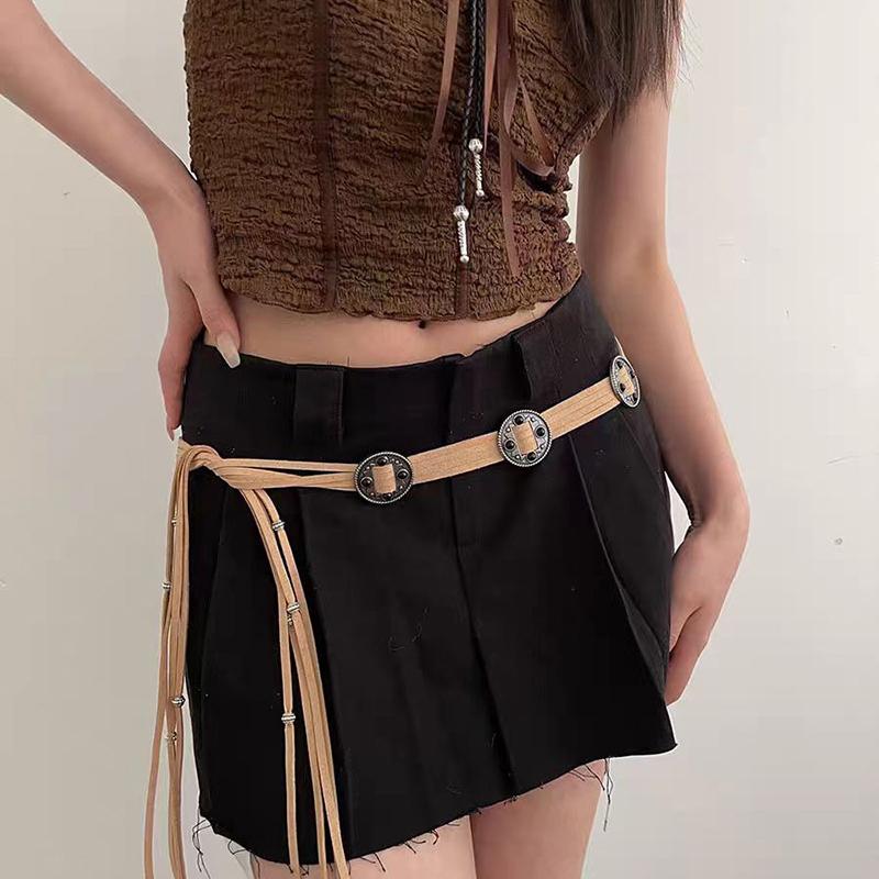 Vintage Coin Braided Sash Belt Boho Tassel Waistband Western Knotted Dress Girdle For Women Decoration
