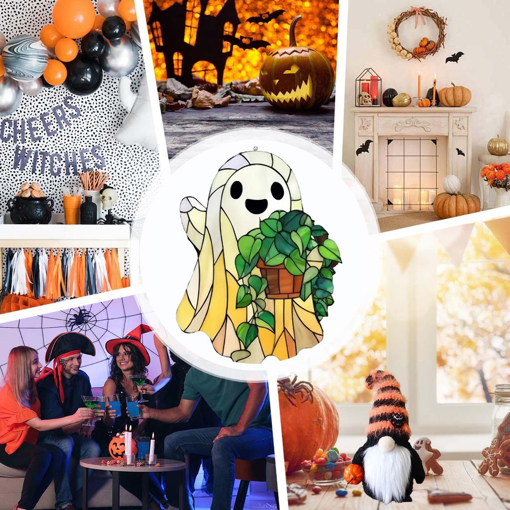 Ghost Stained Glass Halloween Tree Ornaments 2D Cute Spooky Pendant Sun Catcher For Window Decor Indoor Outdoor Holiday Crafts