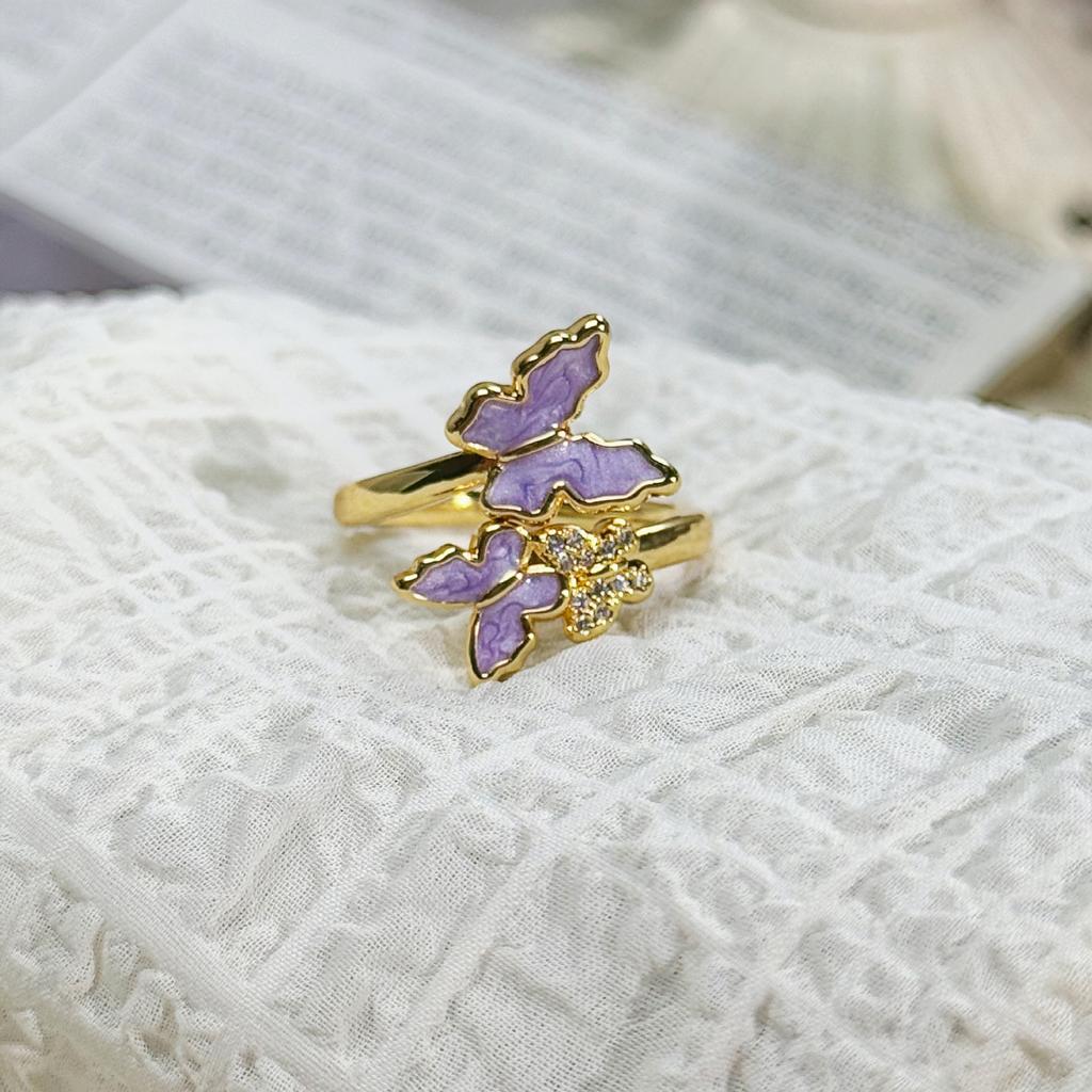 Purple Romantic Enamel Oil Dropping Butterfly Flower Opening Ring Female Niche Sweet Temperament Ring