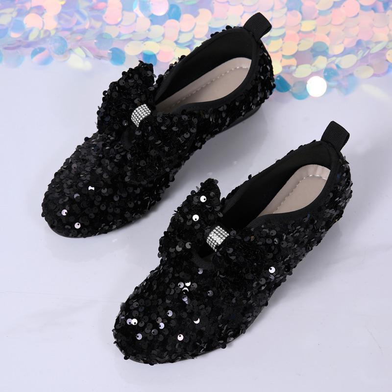 Fashion 2025 Hot Sale Slip On Women's High Heels Round Toe Wedge Bow Tie Bling Pumps Plus Size Fashion Comfortable Office & Career Shoes