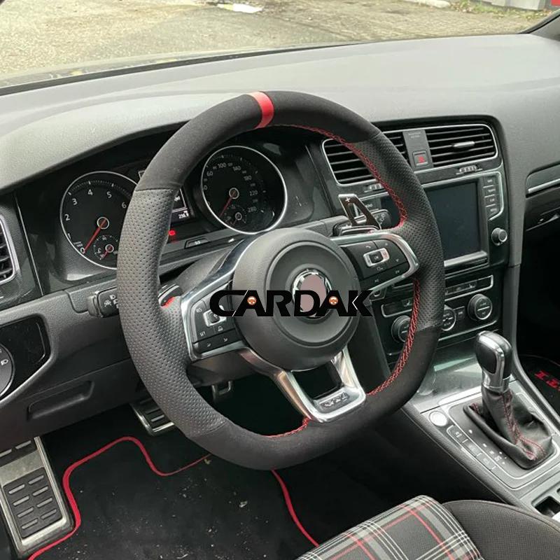 CARDAK Schwarzes Wildleder Leder Auto Lenkradbezug für Volkswagen Golf 7 MK7 GTI R VW Polo Scirocco 2015 2016