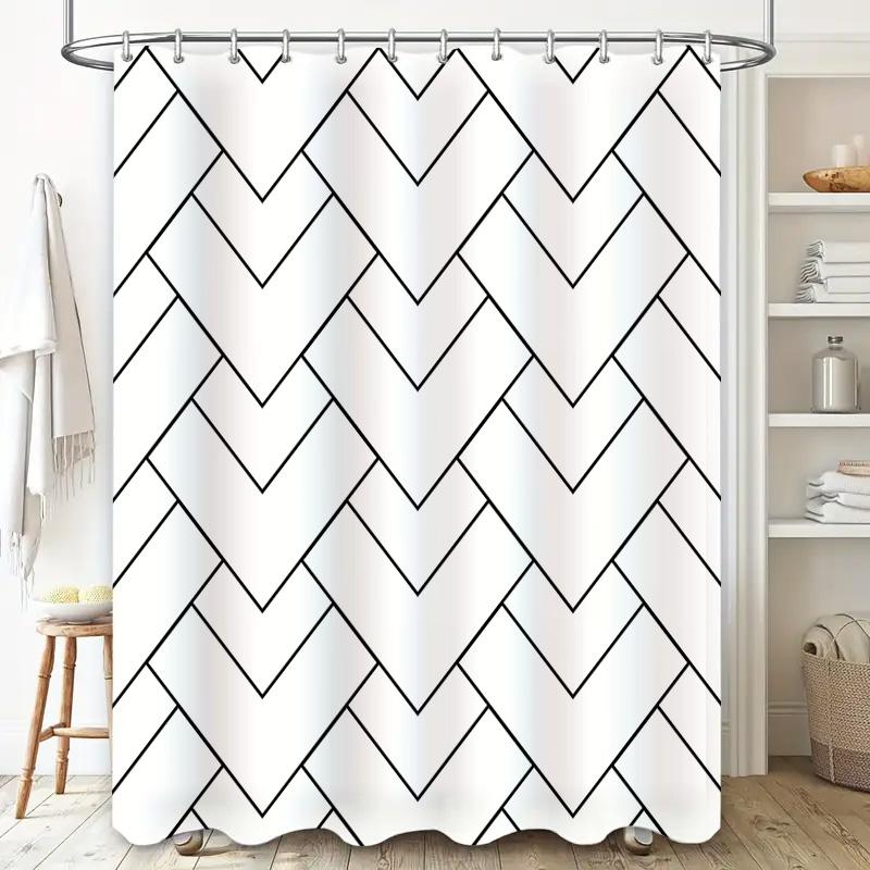 White Black Chevron Shower Curtain Home Decor, Bath, Kitchen Decorations Modern Design Pattern For Bathroom Window Available In