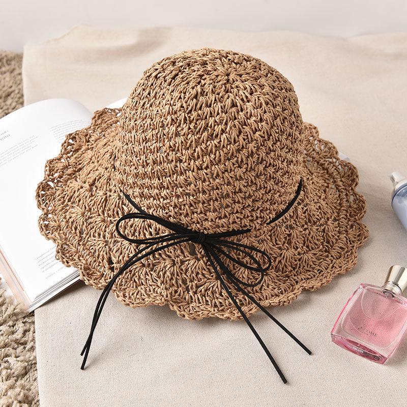 Versatile Style Hat Straw Woven Sweet Bow Colorful Fishermans Hatscaps